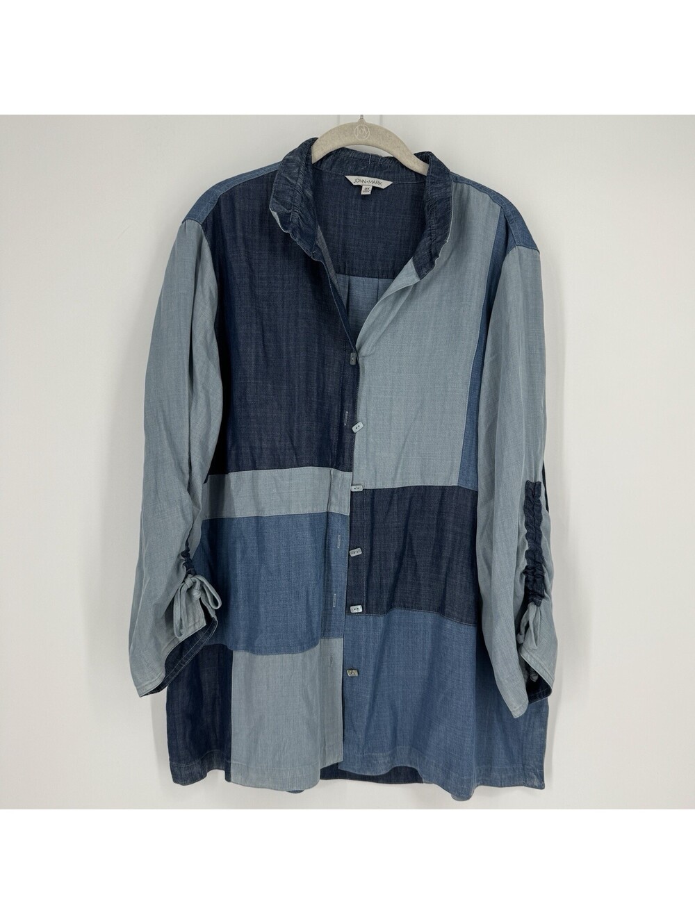 John Mark top 0x blue chambray patchwork boho bohemian relaxed lyocell artsy